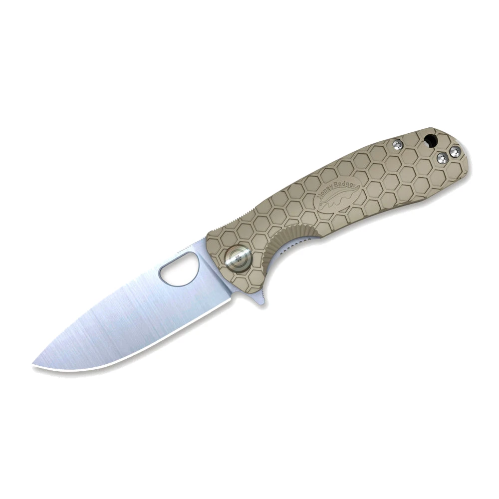 Couteau De Poche Flipper D2 Medium Tan Manche FRN Honey Badger 1 Couteau De Poche Flipper D2 Medium Tan Manche FRN Honey Badger