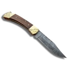 Couteau De Poche Damas Manche Bois Dore