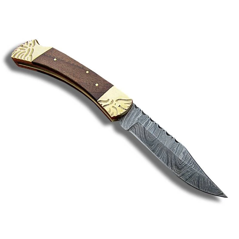 Couteau De Poche Damas Manche Bois Dore 1 Couteau De Poche Damas Manche Bois Dore