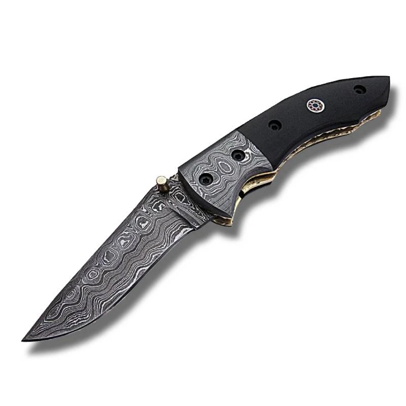 Couteau De Poche Damas Manche Noir 1 Couteau De Poche Damas Manche Noir